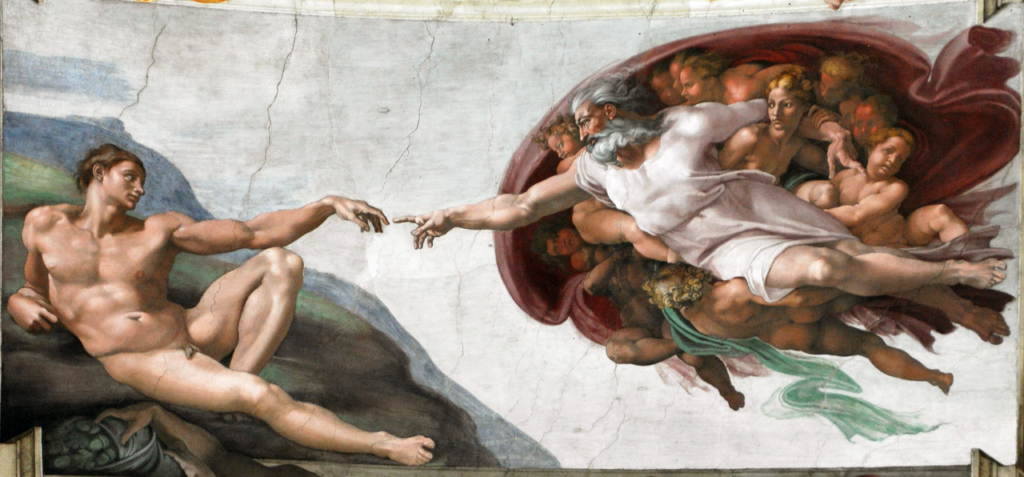 Michelangelo: Részlet a Sixtus-kápolnából: Ádám teremtése. Forrás: Wikipédia