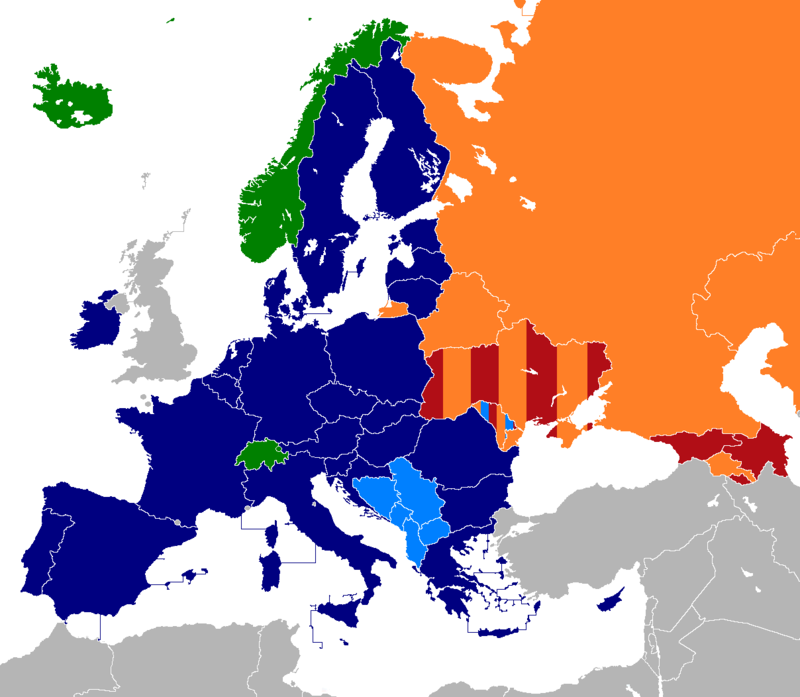 A sötétkékkel jelölt országok vámmentesek az unión belül. Forrás: Wikipédia