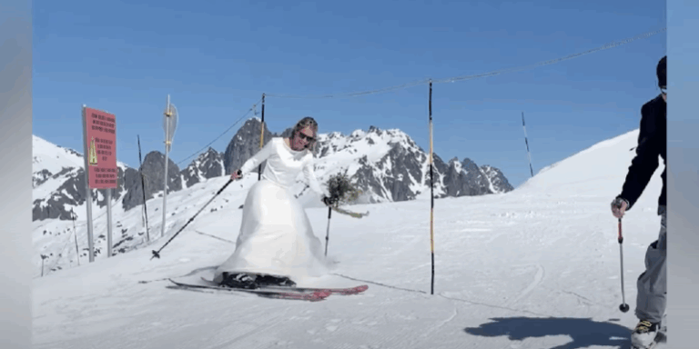 Hegyen tartották az esküvőjüket, síelve száguldottak le a szertartás után